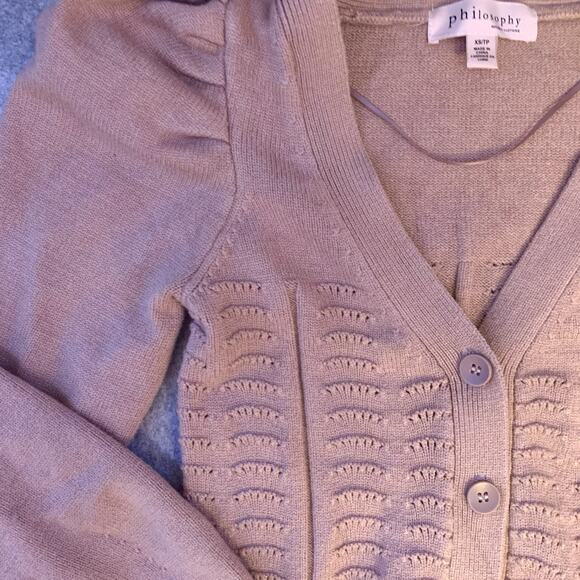 Philosophy Women’s Cardigan Sweater Size XS In Peachy Tan Viscose Blend NWOT - Picture 5 of 10